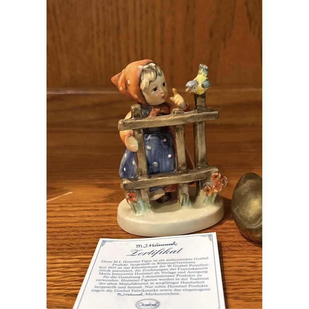 Vintage Germany Goebel Hummel 203 2/0 Signs Of Spring - Girl At Fence With Bird